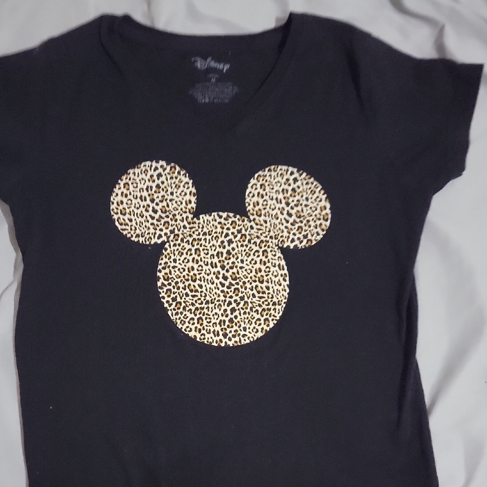 Disney Black Mickey Mouse Leopard Print Tee